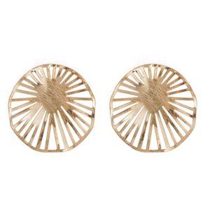 Big modern geometric cut out round gold earrings